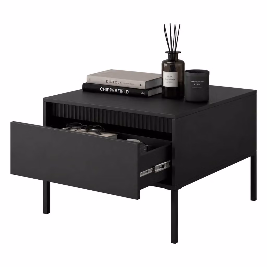 Tavolino da salotto Kasinela DMORA con un cassetto, Nero, L 68 cm x P 48 cm x H 68 cm – 2