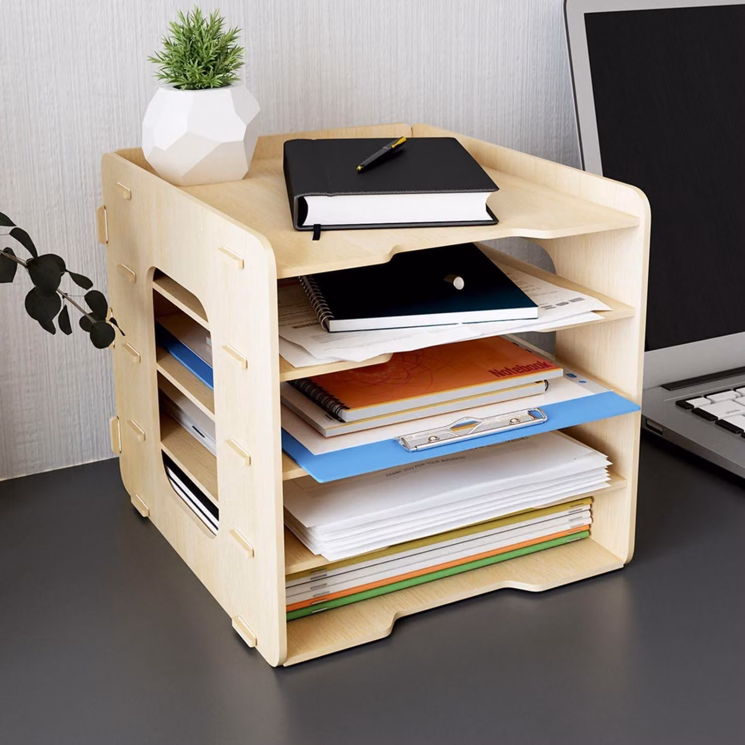 Organizzatore da scrivania in legno con 5 ripiani