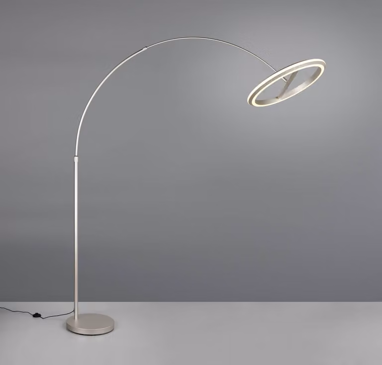 Trio Lighting Lampada ad arco Amador, dimmerabile, Alluminio / Grigio / Zincato, Soggiorno / Sala da pranzo, Metallo, Moderno, Lampada da terra