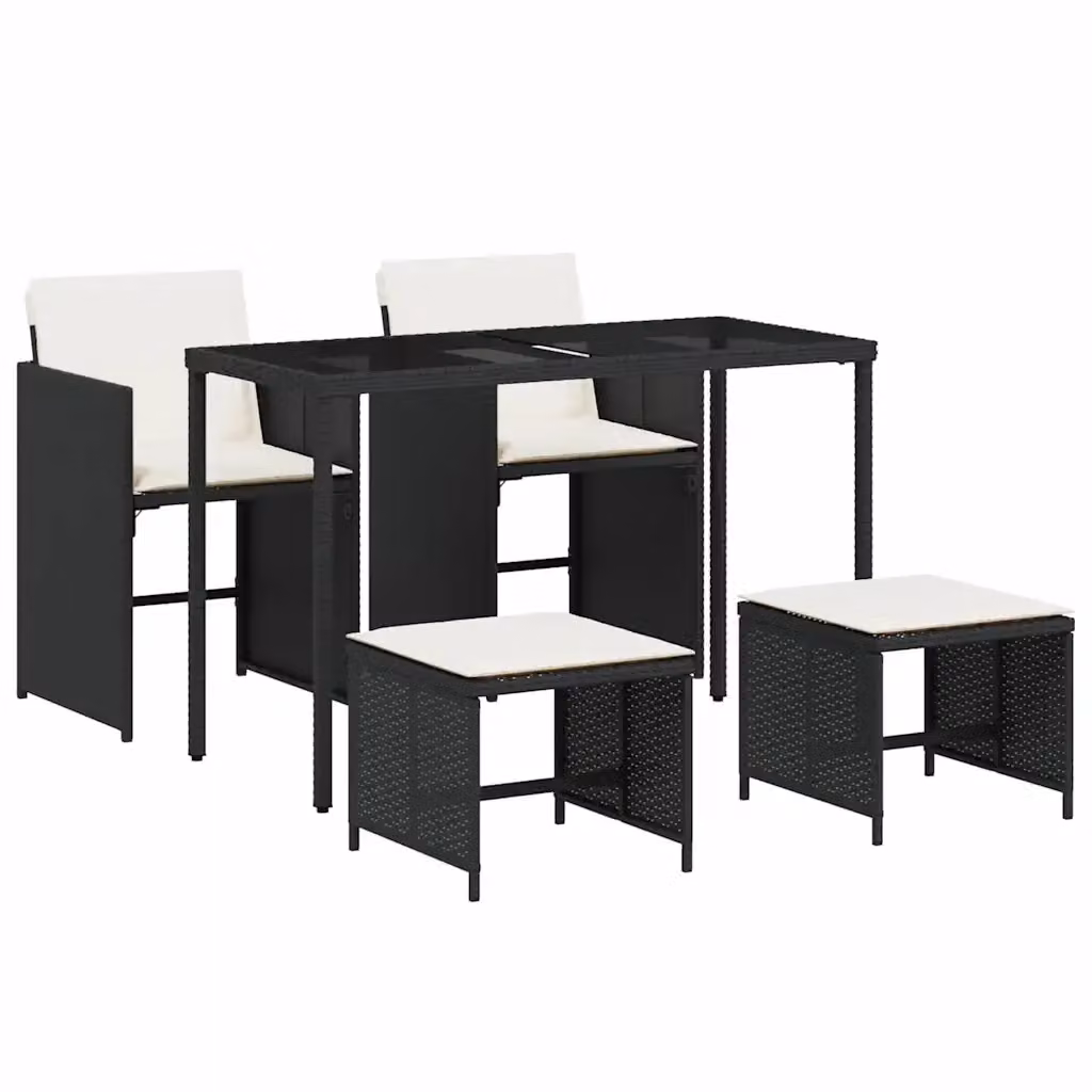 Set da pranzo da giardino vidaXL in polyrattan nero e bianco con tavolo in vetro e 5 sedie – 2