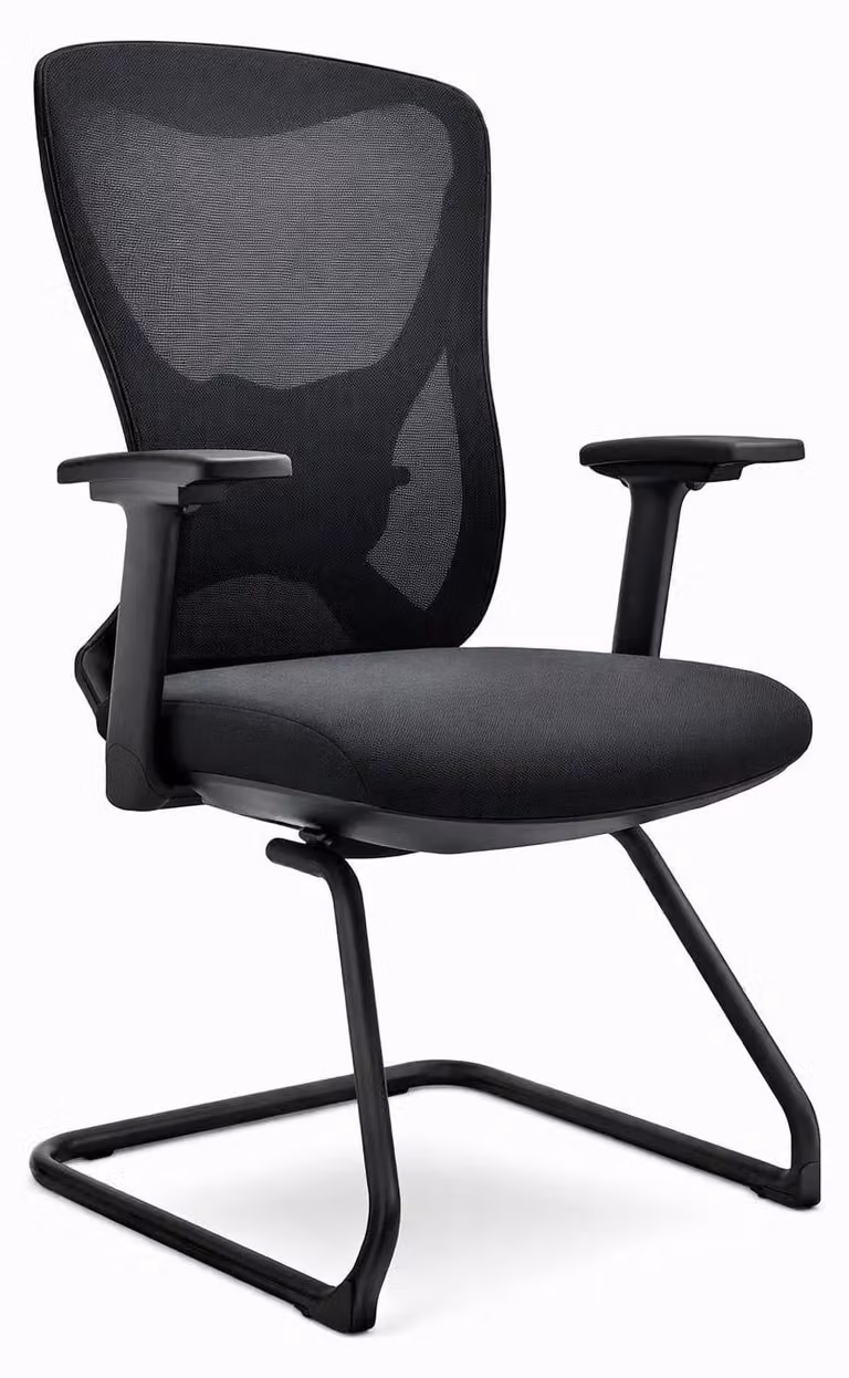 Sedia da ufficio ergonomica con schienale in rete e base a slitte, nera