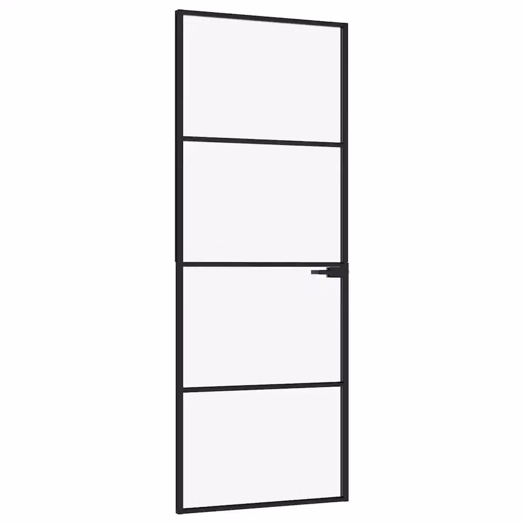 Porta Interna Reversibile vidaXL Modern in Alluminio e Vetro Temperato Trasparente, Colore Nero, L: 76 cm, H: 201,5 cm – 2