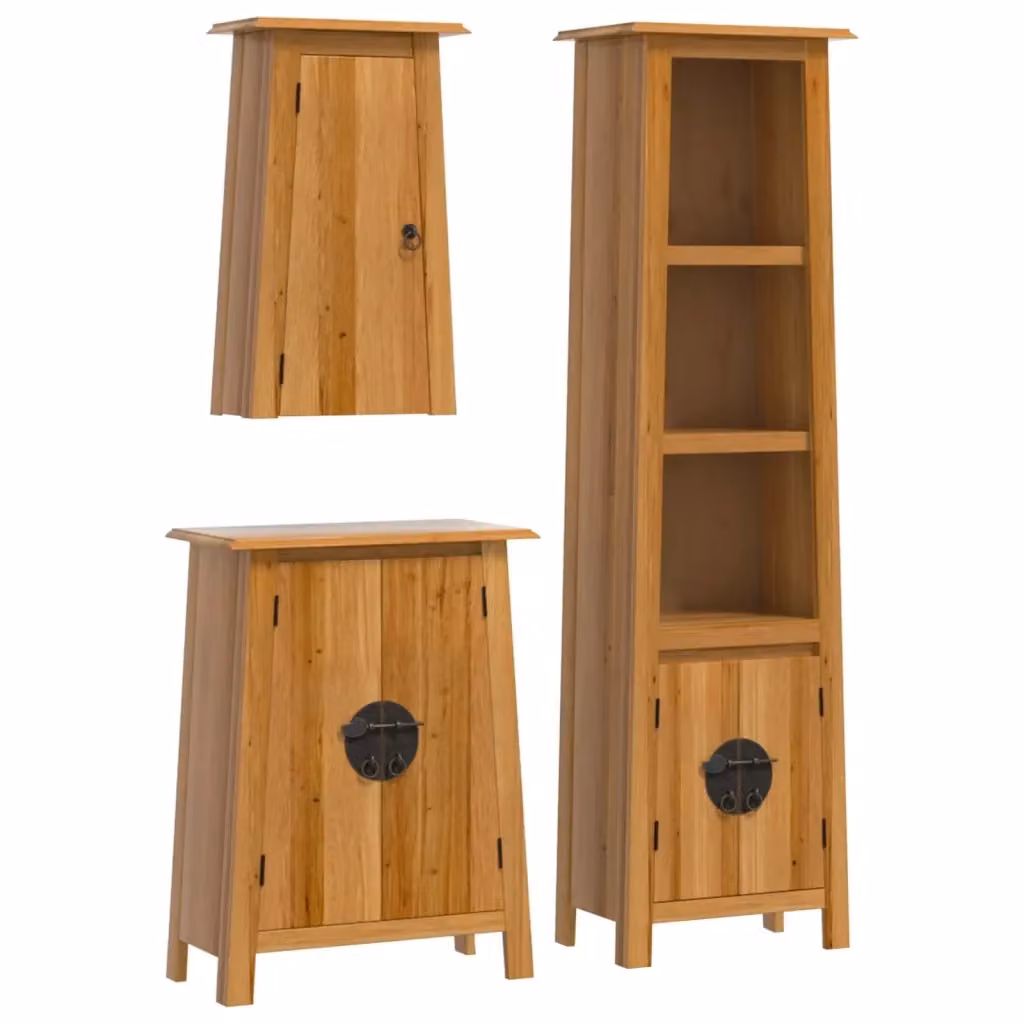 Set di mobili da bagno vidaXL in legno di pino marrone stile rustico, composto da 3 pezzi: armadio alto, mobile laterale e pensile a muro – 2