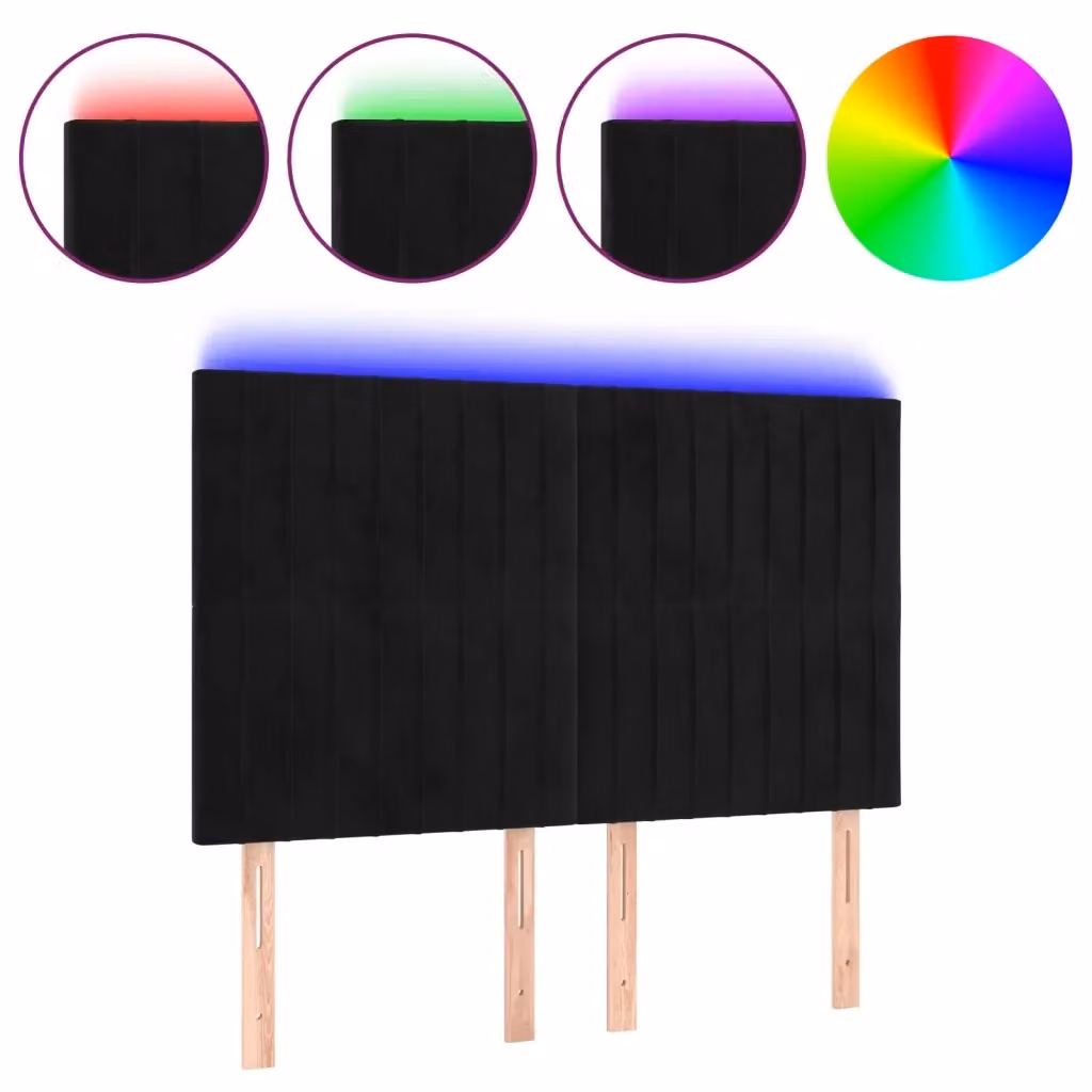 Testiera a LED vidaXL in velluto nero con porte USB, L/P/H: 144 x 5 x 118/128 cm – 2