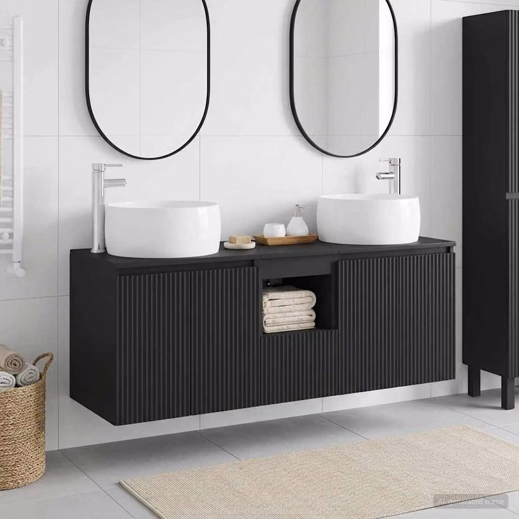 Set di 3 armadi da bagno moderni vidaXL in MDF nero opaco L/P/H: 49,5 x 44,5 x 66 cm