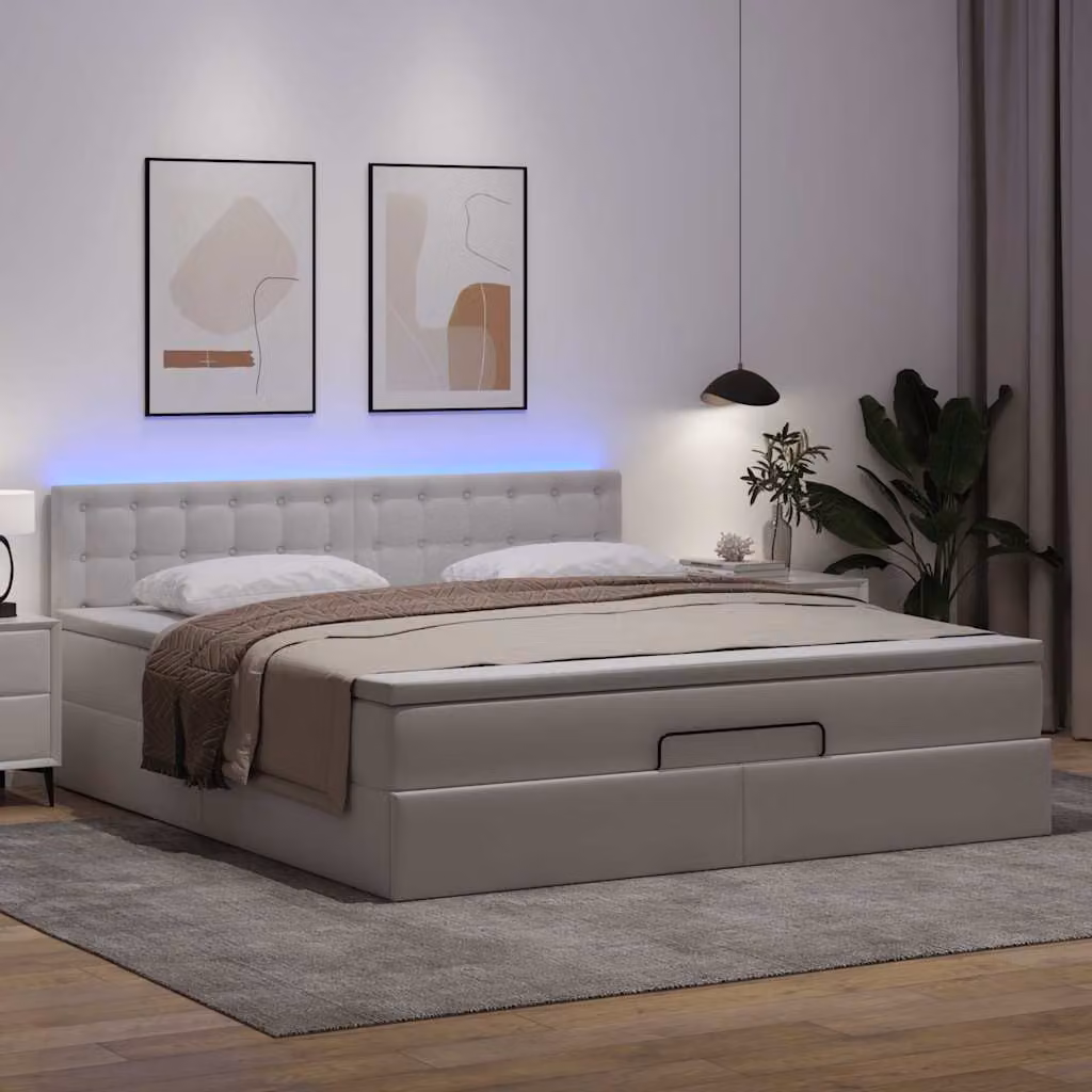 Maison Exclusive - Pouf Letto con Materassi e LED Bianco Puro 160x200cm Pelle finta