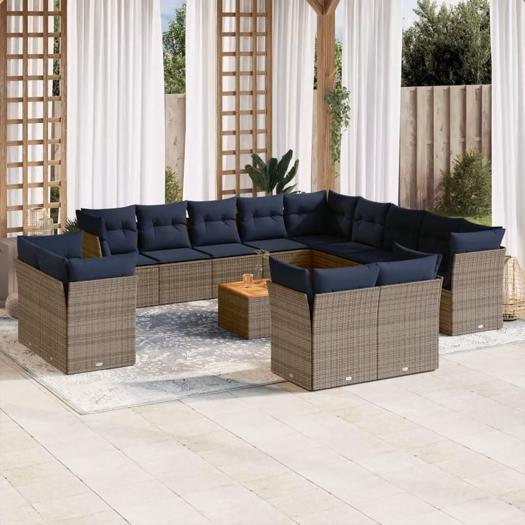 Maison Exclusive - Set Divani da Giardino 14pz con Cuscini in Polyrattan Grigio