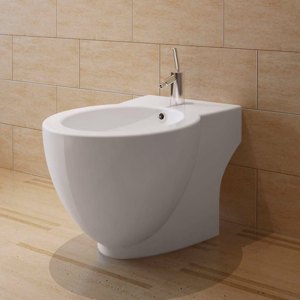 Bidè Rotondo vidaXL in Ceramica Bianca con Piede L/P/H: 40 x 40 x 58 cm – 1