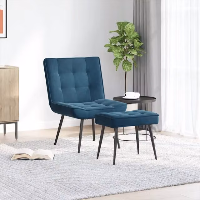 Poltrona Relax con Poggiapiedi in Velluto Blu Design Moderno – 1
