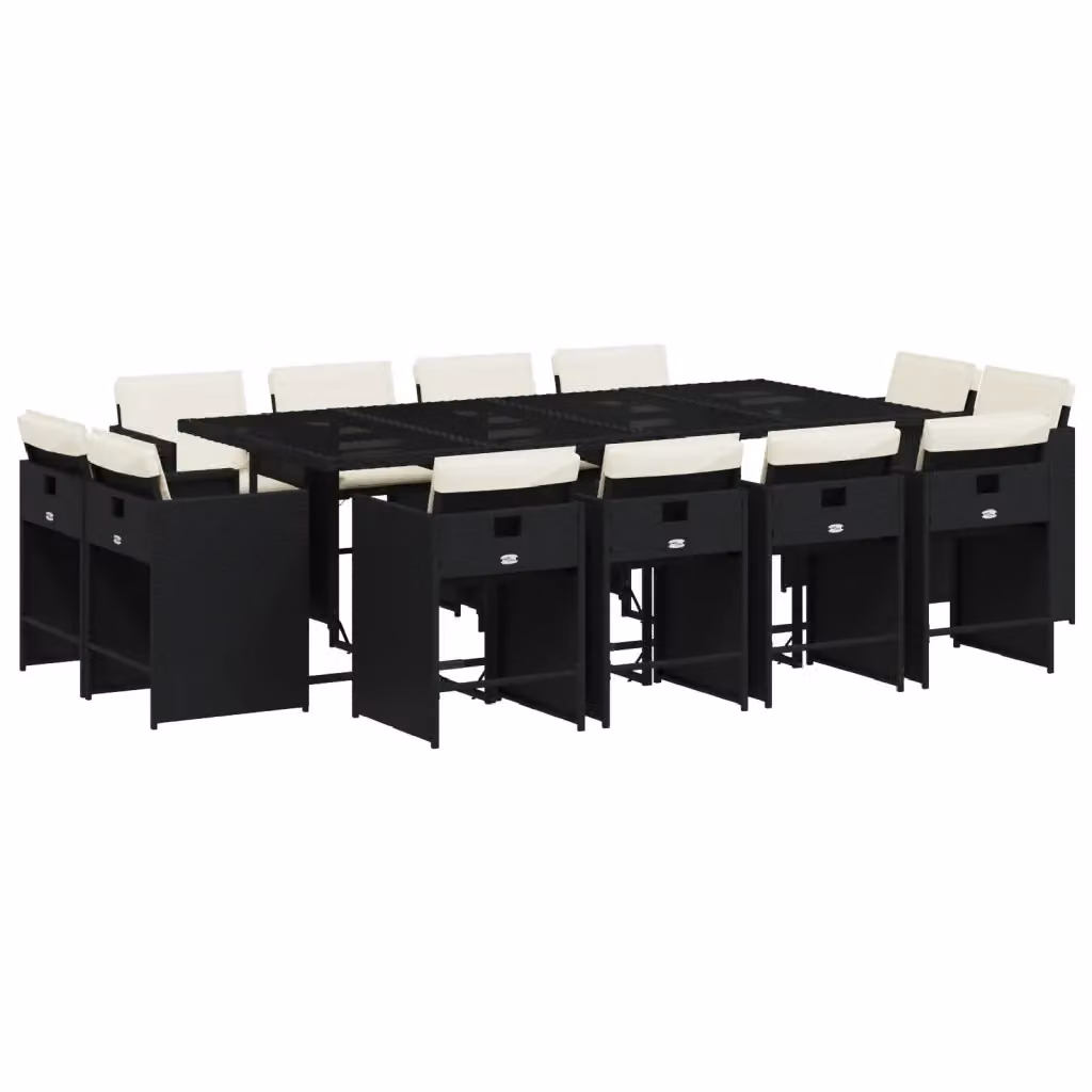 Set da pranzo da giardino vidaXL in polyrattan nero con cuscini e piano in vetro per 13 persone – 2