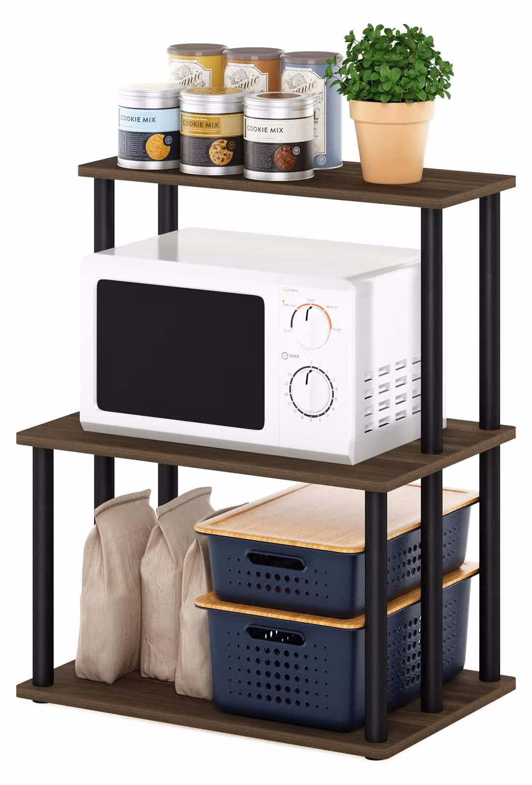 Scaffale da cucina a 3 livelli, scaffale aperto, finitura noce Columbia, dimensioni 59,4 x 39,6 x 73,9 cm