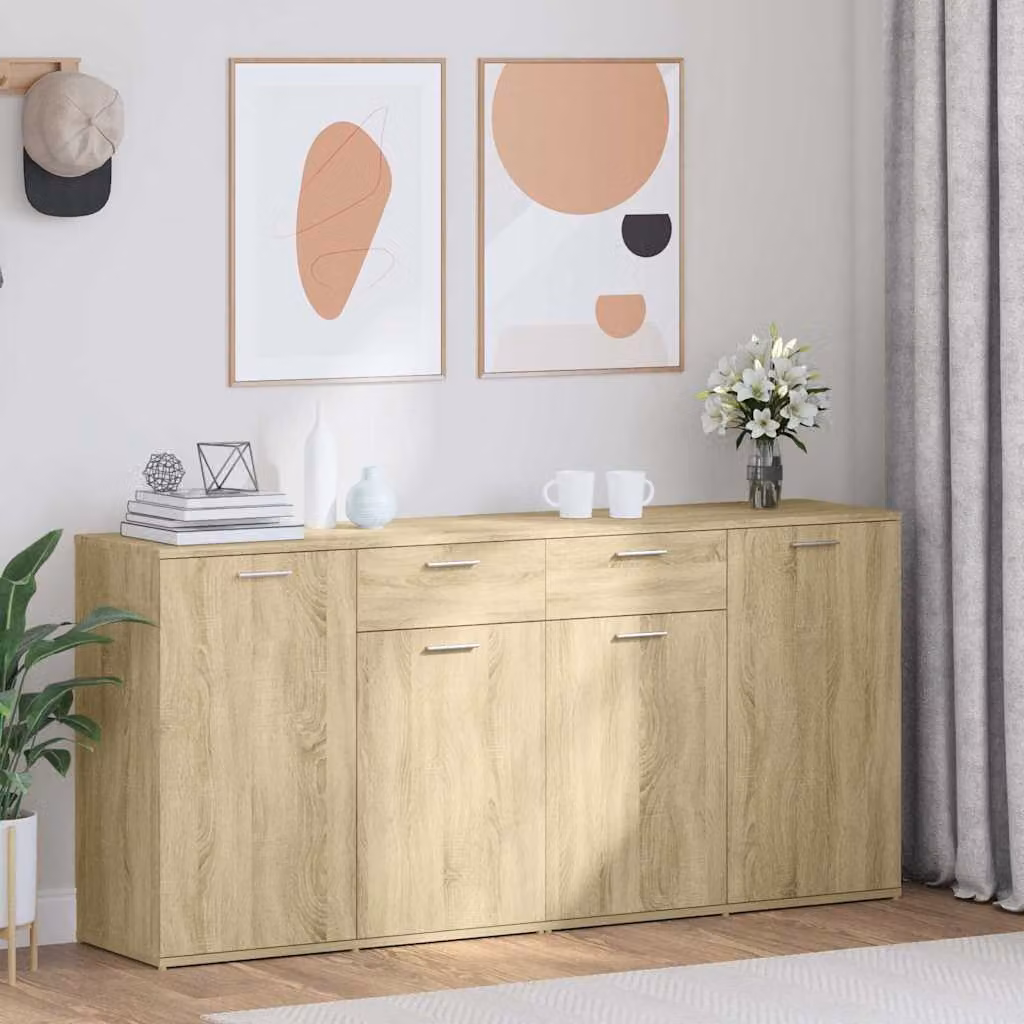Credenza moderna vidaXL in legno multistrato color rovere sonoma, L: 160 cm, P: 36 cm, H: 75 cm