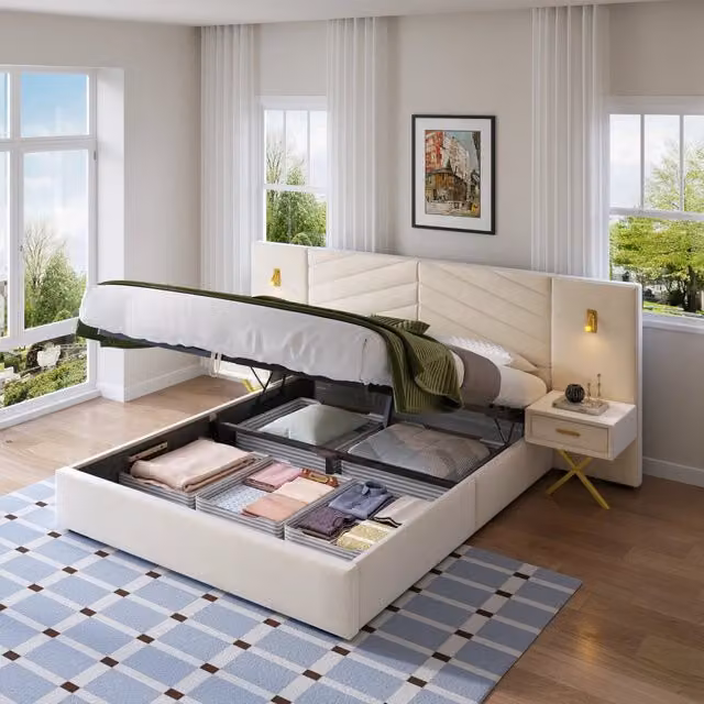 letto regolabile in legno beige bianco 266 x 205 cm