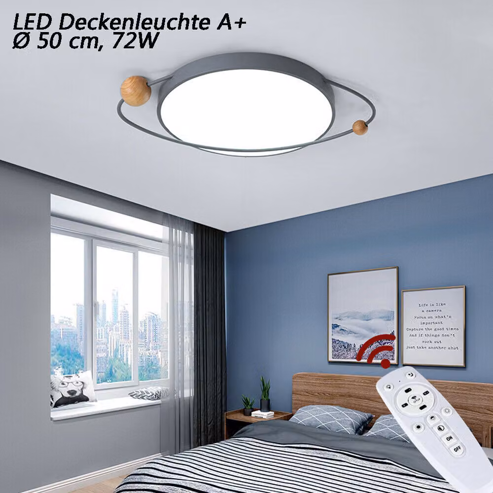 NEW XQ-302 Plafoniera LED grigio-verde con telecomando Colore della luce/luminosità regolabile Paralume in acrilico Struttura in metallo verniciato grigio-verde