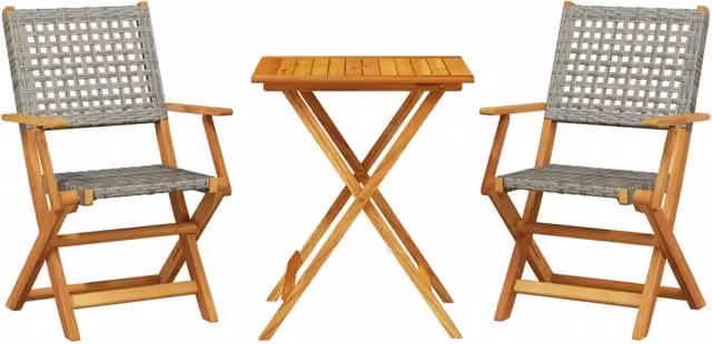 Set da Bistrot 3 pz in Polyrattan e Legno di Acacia Grigio per Giardino e Terrazzo