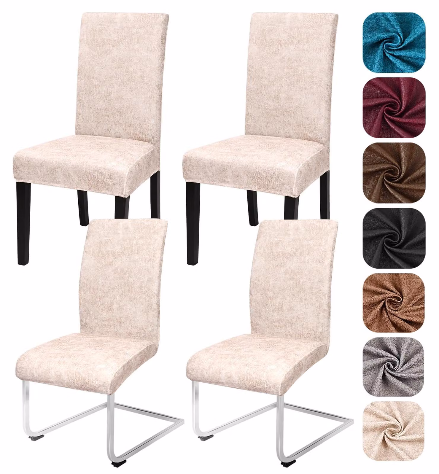 Set di 4 coprisedie vintage in poliuretano, color beige, adatti per sedie da tavolo