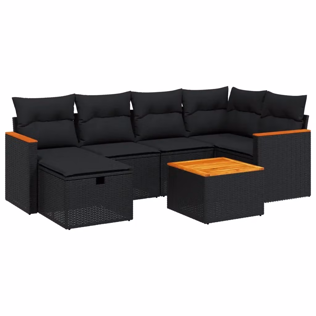vidaXL Set Divani da Giardino a L con 7 Pezzi Nero e Tavolino, Polyrattan e Acciaio con Cuscini Rimovibili e Resistenti ai Raggi UV – 2