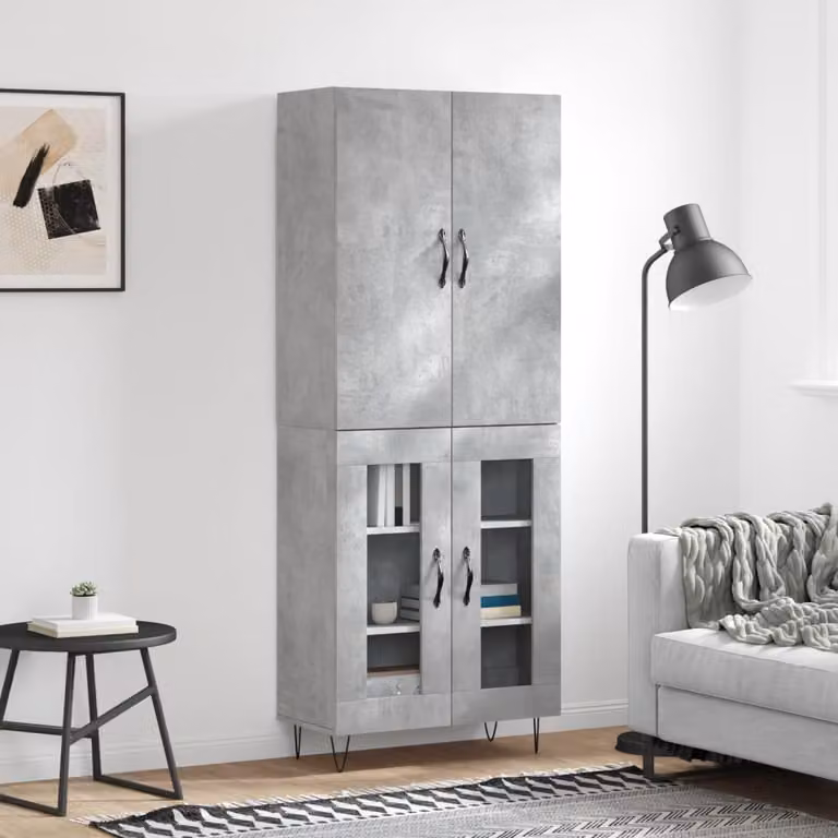 vidaXL Credenza in stile minimalista Grigio con ante in vetro e ripiani interni L/P/H: 69,5 x 34 x 180 cm
