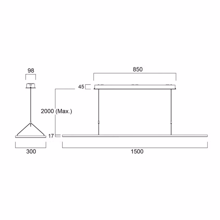 Sylvania lampada LED a sospensione Areum, 150 x 30 cm, 840, DALI dimmerabile, Bianco / Opale, Studio / Ufficio, Metallo