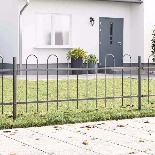 Recinzione per giardino vidaXL in acciaio verniciato a polvere grigio, set da 3 pezzi, L: 5,1 m, H: 0,6 m – 1