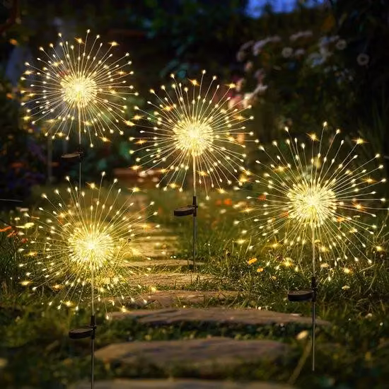Lampade da giardino a forma di fuochi d'artificio a energia solare - Set da 4 pezzi - Lampade a LED a energia solare - Resistenti alle intemperie - Per balconi, terrazze, fioriere e decorazioni da patio
