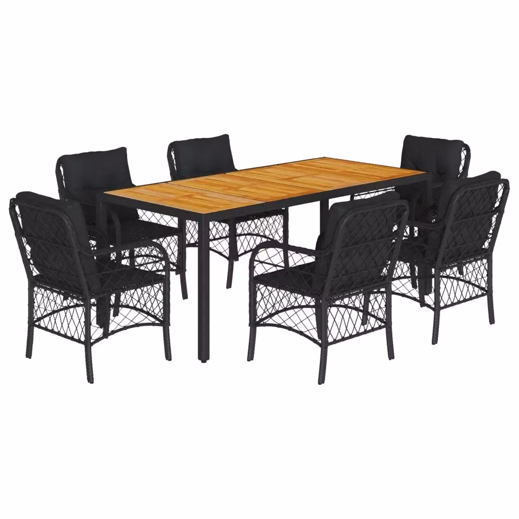 Set da pranzo da giardino vidaXL in legno di acacia oliato e polyrattan nero con 7 pezzi – 2