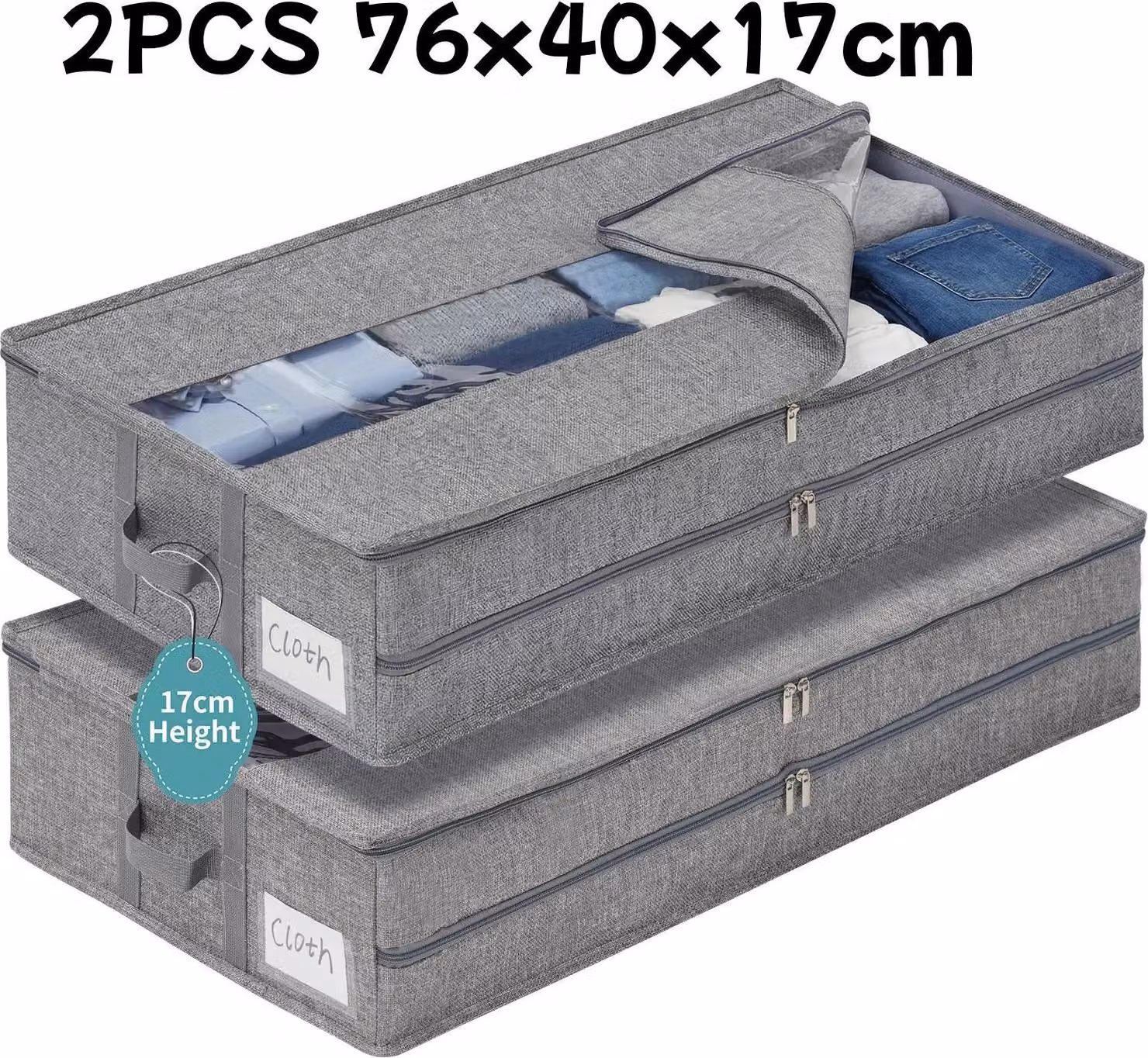 Contenitore da mettere sotto il letto - Borsa portaoggetti - Oxford - 76x40x17 cm - Pieghevole - Resistente alla polvere e all'umidità - Cerniera centrale - Verde chiaro