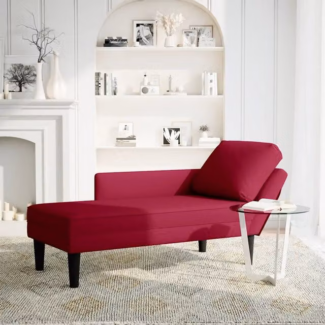 Sdraio in velluto rosso con cuscino e bracciolo destro DESIGN IN L/P/H: 132 x 70 x 56 cm