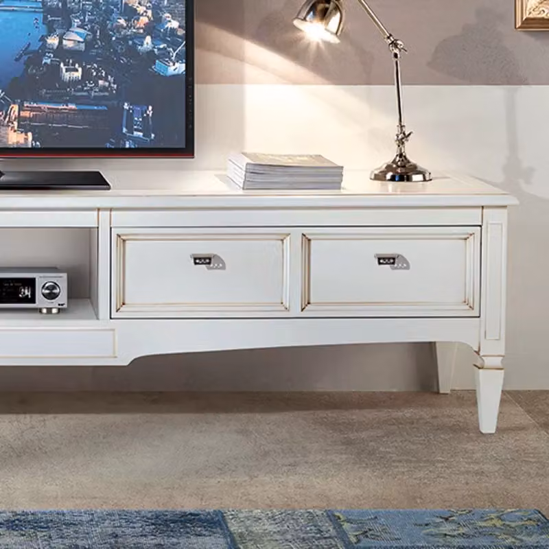 Porta TV classico in legno shabby bianco con 2 cassetti Mobili 2G L: 220 cm, P: 50 cm, H: 51 cm – 3
