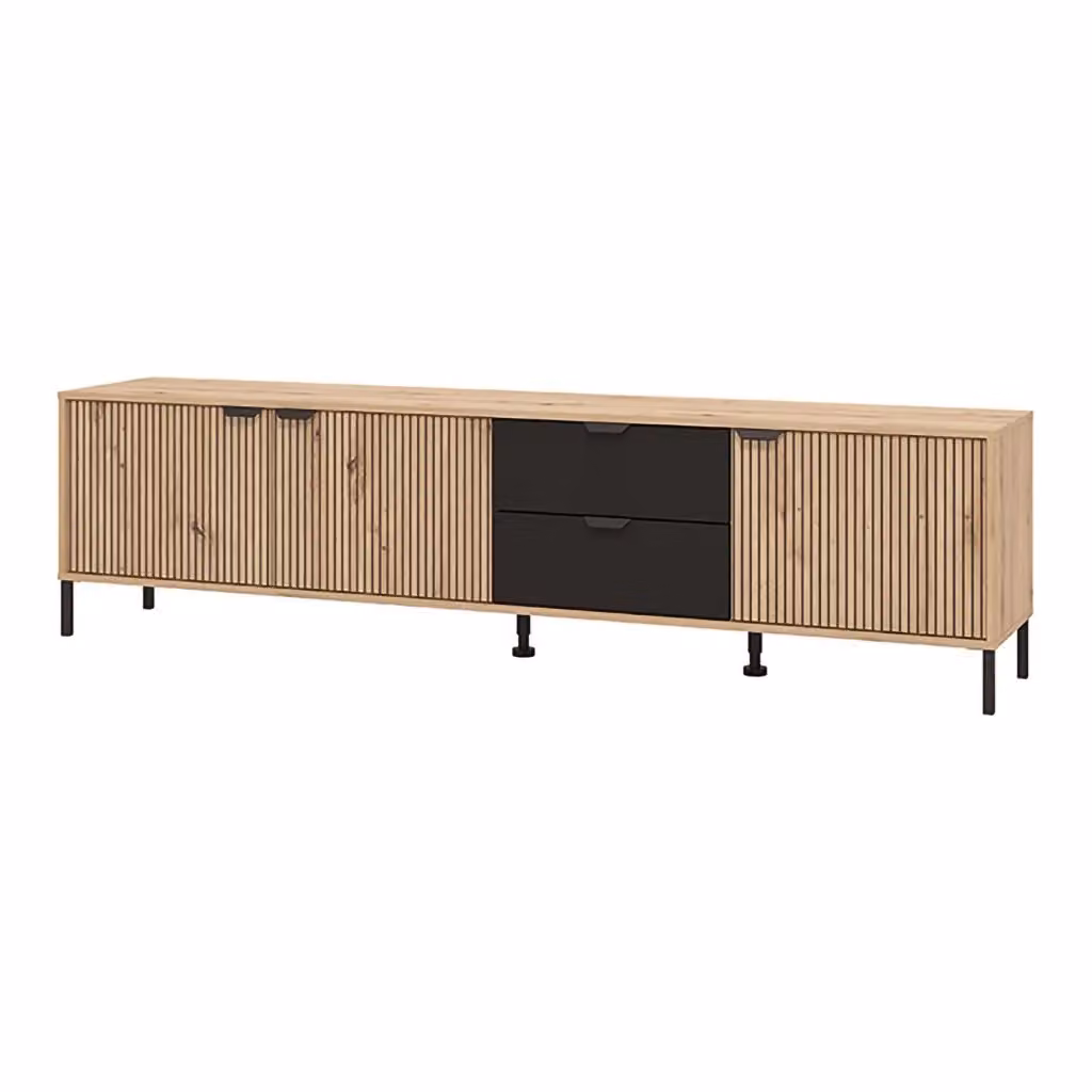 Mobile Porta TV Scapoli DMORA in Legno Rovere Marrone con 2 Cassetti L: 208 cm, P: 40 cm, H: 54.5 cm – 2