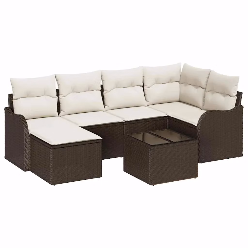 Set Divano da Giardino a L vidaXL 7 Pezzi Marrone con Cuscini e Tavolino in Polyrattan e Acciaio – 2