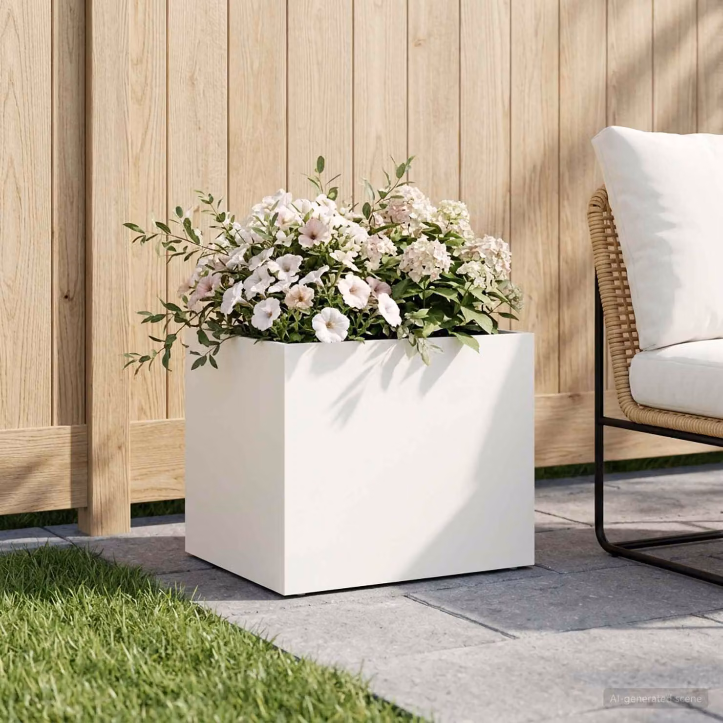 vidaXL Vaso da giardino in metallo Bianco L: 40 cm, P: 30 cm, H: 30 cm