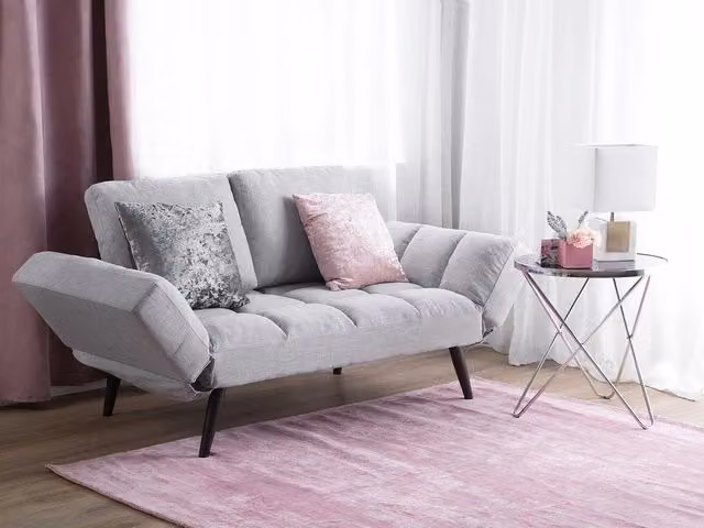 Divano Letto Click Clack Beliani Bianco con Braccioli Regolabili e Rivestimento in Tessuto Removibile – 1
