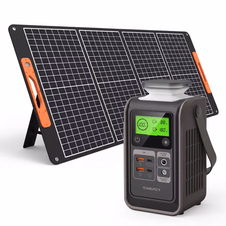 SWAREY S200 Stazione di alimentazione DC con pannello solare 100W, 192Wh LiFePO4 batteria banca di potenza 140W (180W di picco) carica veloce USB-C generatore solare di stoccaggio solare