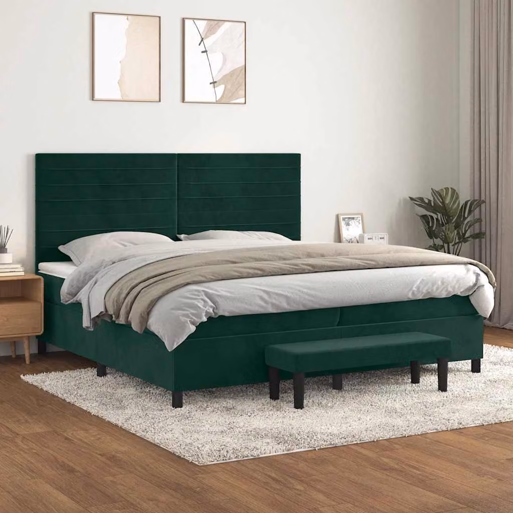 Giroletto a Molle con Materasso Ibrido vidaXL in Velluto Verde Scuro, L/P/H: 200 x 200 x 128 cm – 1
