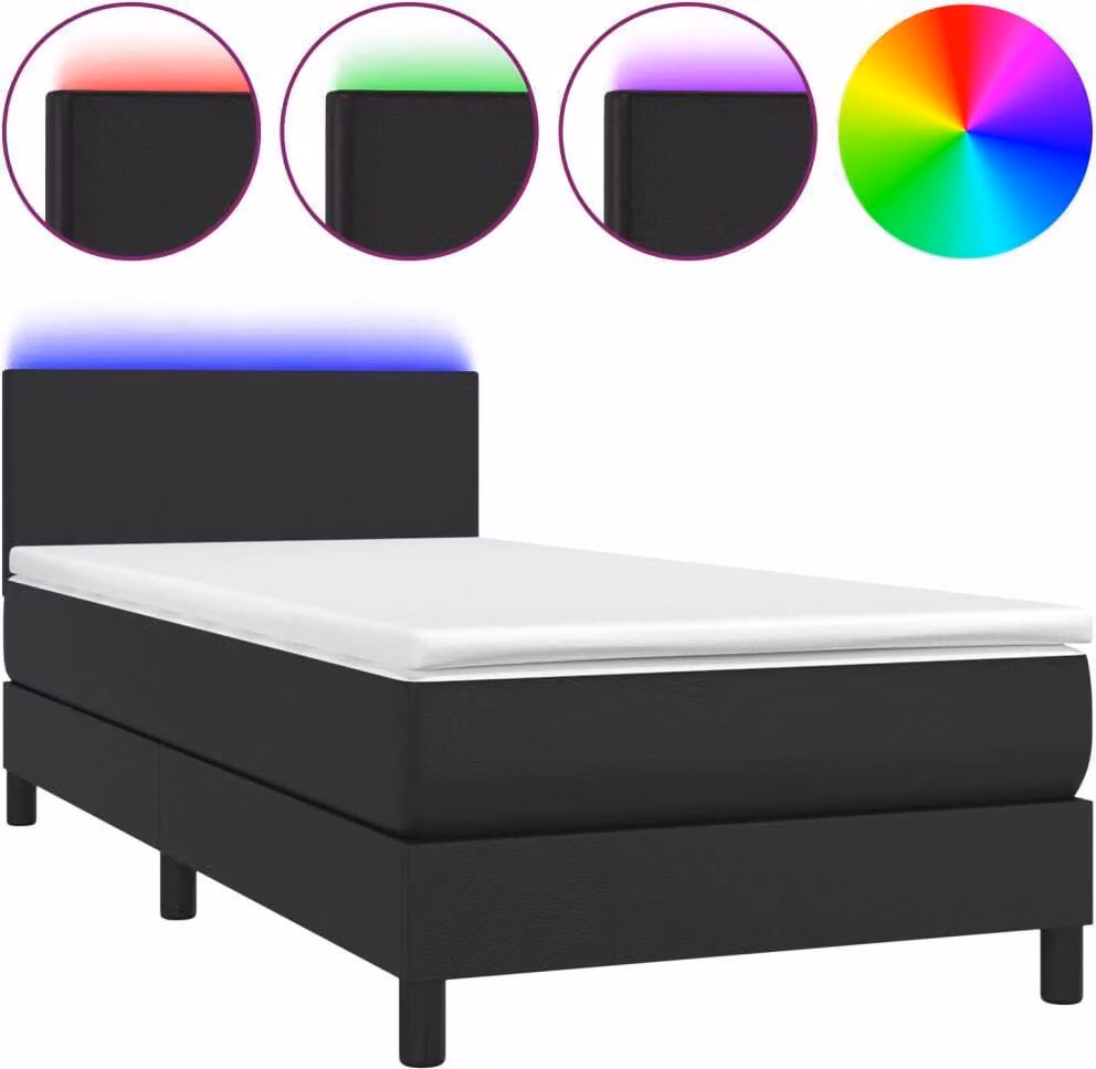 Giroletto a Molle con Materasso e LED Nero 90x190 cm Pelle finta