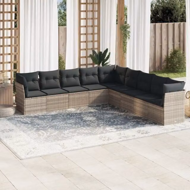 vidaXL Set Divano da Giardino a L con Cuscini Grigio Moderno in Polyrattan e Acciaio – 1