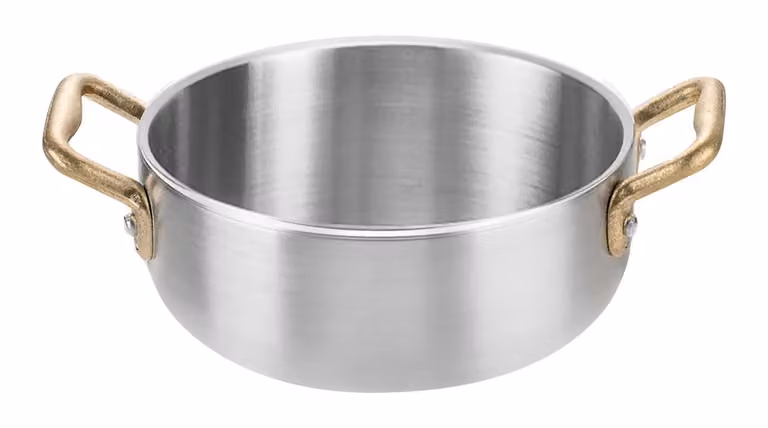Tegamino in alluminio con 2 maniglie in ottone linea Academy Class, diam. 14 cm