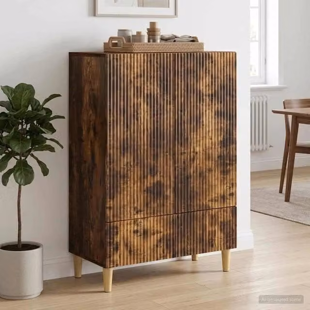 Credenza moderna vidaXL in legno ingegnerizzato color rovere fumo L: 66 cm, P: 34,5 cm, H: 95 cm – 1