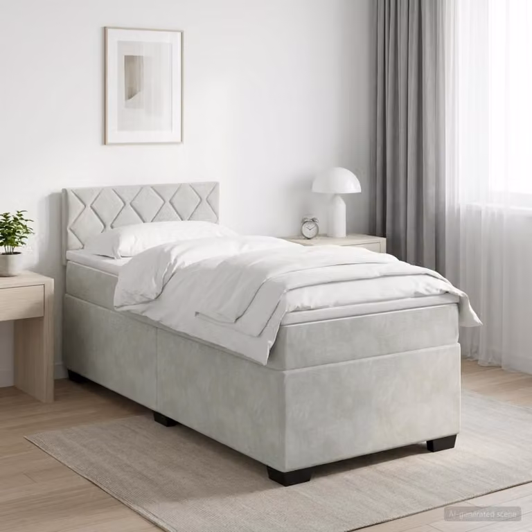 Letto box spring con materasso vidaXL in tessuto grigio e bianco, L/P/H: 90 x 200 cm