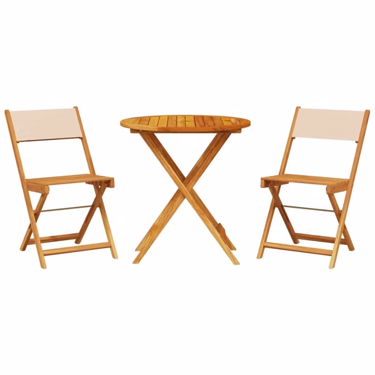 Set da Bistrot 3pz Beige in Tessuto e Legno Massello