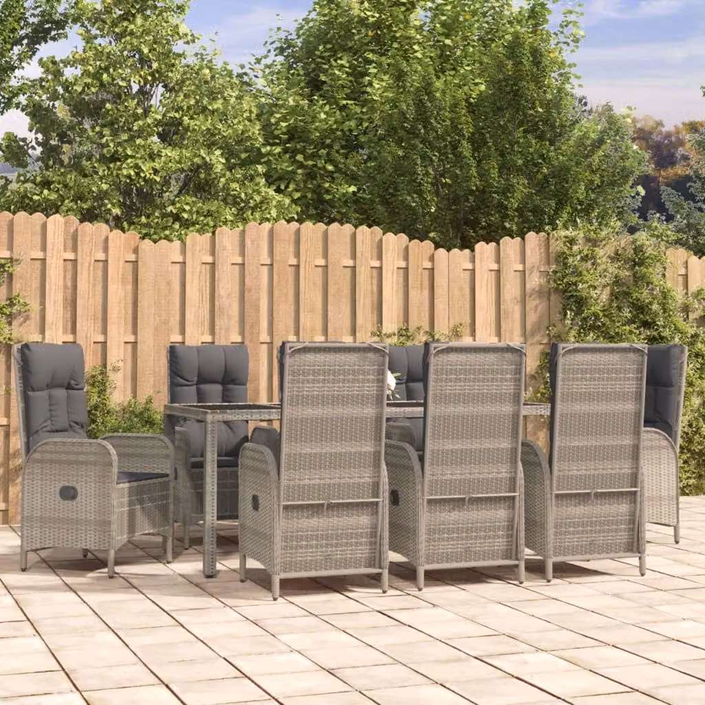 vidaXL Set da Pranzo da Giardino Moderno in Polyrattan e Vetro Grigio, 9 Pezzi
