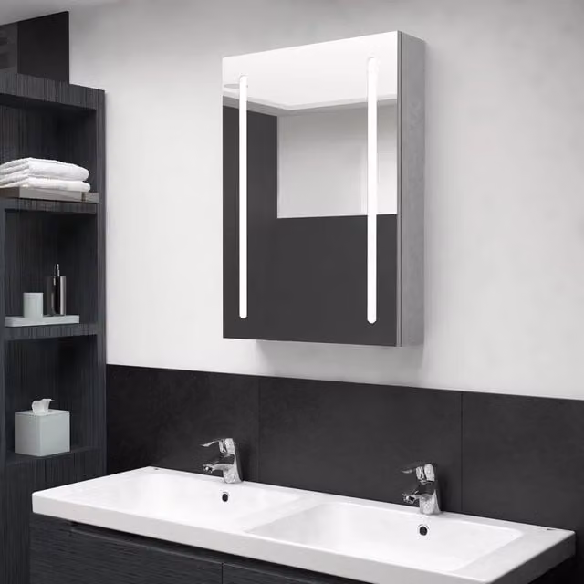 Armadietto da bagno moderno vidaXL con specchio e illuminazione LED, colore grigio, L 50 cm x P 13 cm x H 70 cm