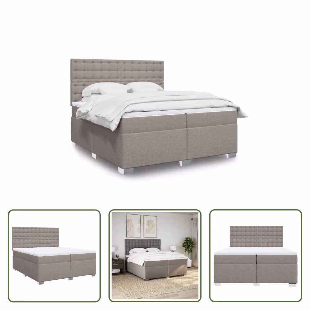 The Living Store Letto a molle con materasso Taupe 200x200 cm in tessuto