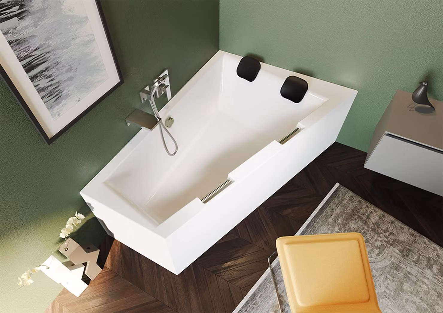 RIHO Doppio Baignoire, asymétrique, variante PlugPlay, 2 places, 180x130x62cm, 315 Betteres, blanc, B034009005, B034009005