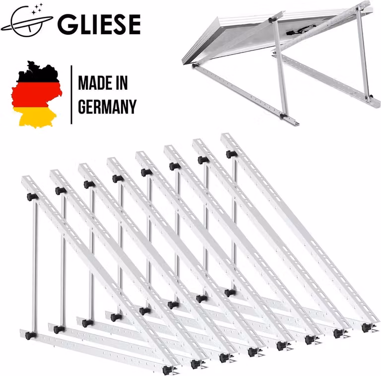 8 pezzi Staffa fotovoltaica 114cm per 4 pannelli solari Staffa regolabile 0°-90° elevazione tetto piano Staffa per pannello solare fotovoltaico Sistema solare mobile tetto piano