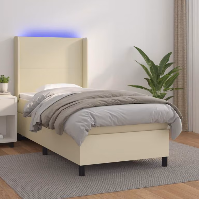 Maison Exclusive - Letto boxspring con materasso e illuminazione a LED color crema, 80x200 cm, in ecopelle