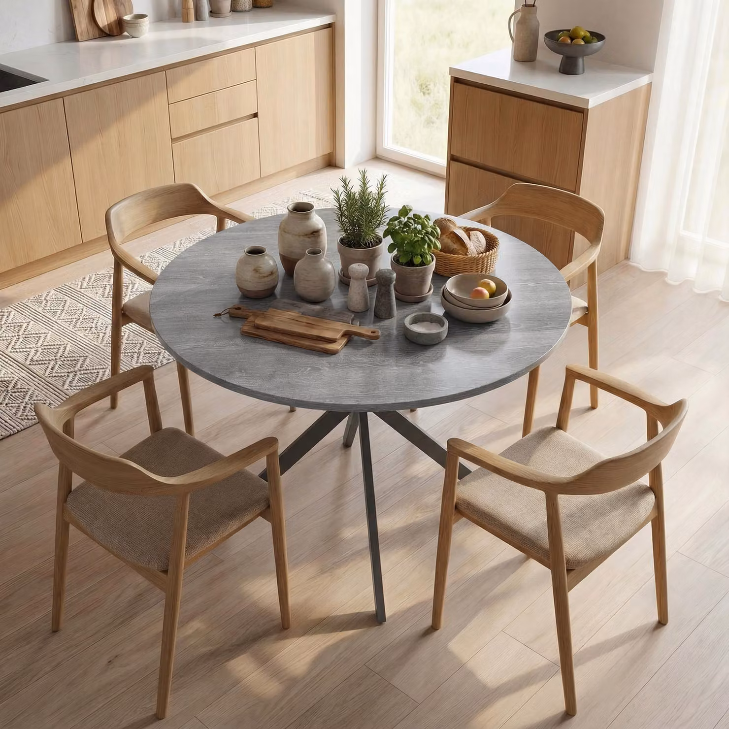 Tavolo da Pranzo Rotondo HOMCOM in Stile Industriale con Gambe a Croce in Acciaio, Colore Grigio e Rovere, Ø100 x H: 75 cm – 2