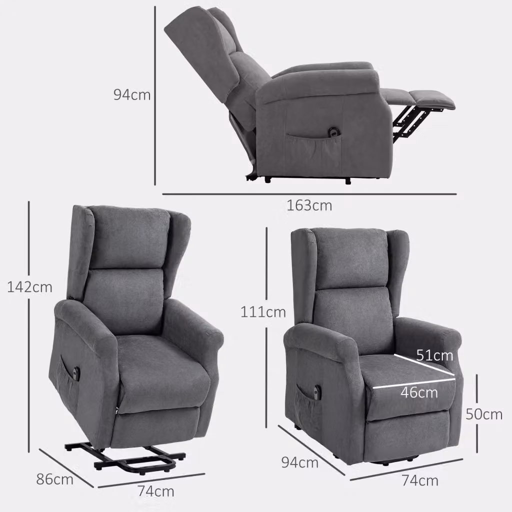 Poltrona relax elettrica con alzapersona WISHDOR, reclinabile in tessuto grigio con struttura in legno massello – 2