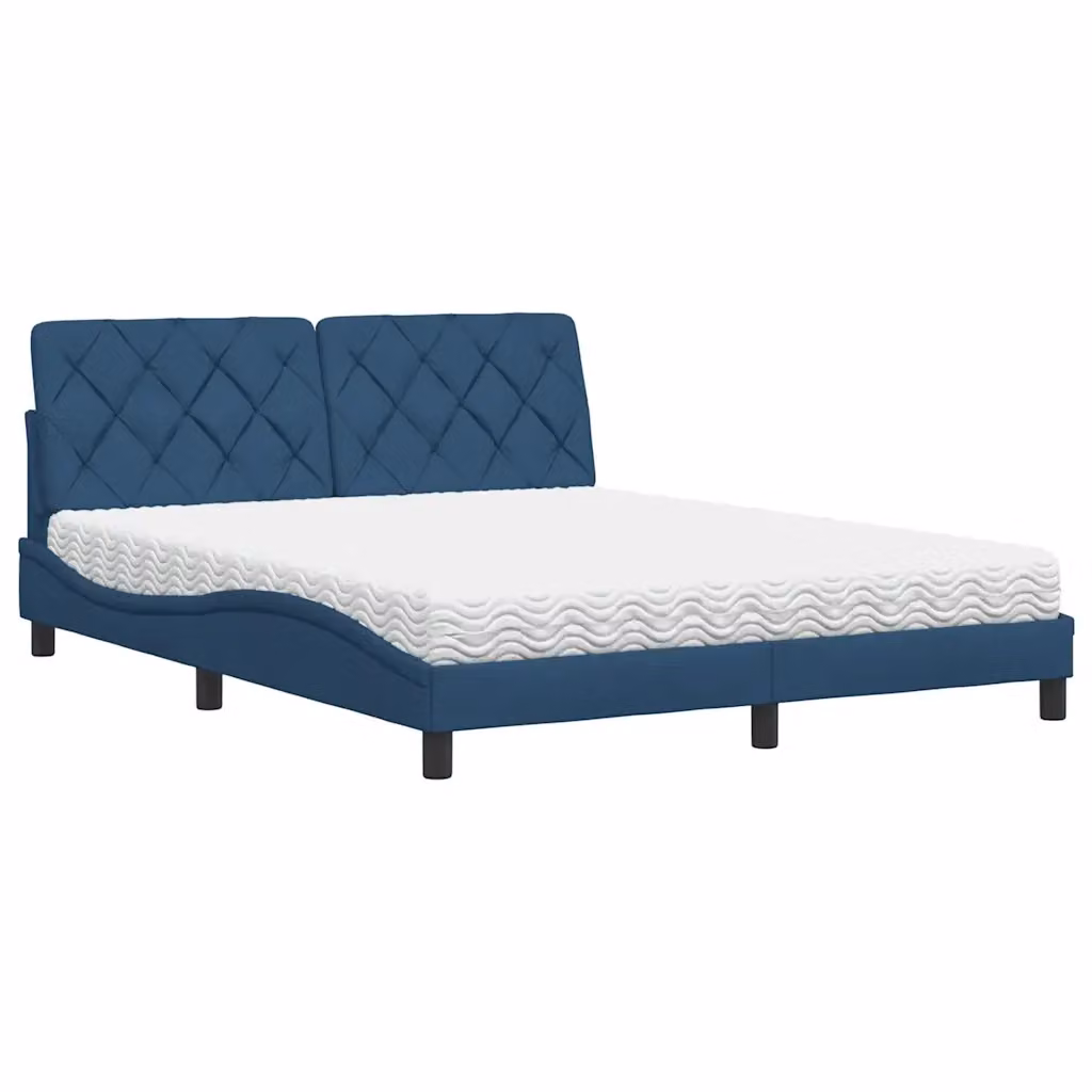 Letto moderno con materasso in schiuma vidaXL in tessuto blu e bianco L/P/H: 218 x 160 x 74,5 cm – 2